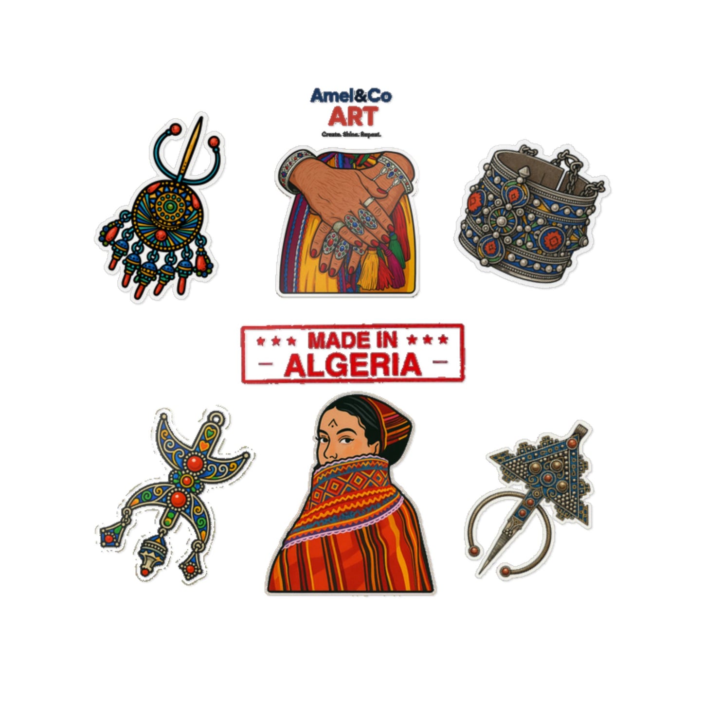 Vibrant Die-Cut Stickers | Handmade Algerian Art, Unique Gifts, Scrapbooking, Journal Decor, Tourist Souvenirs, Bohemian Style