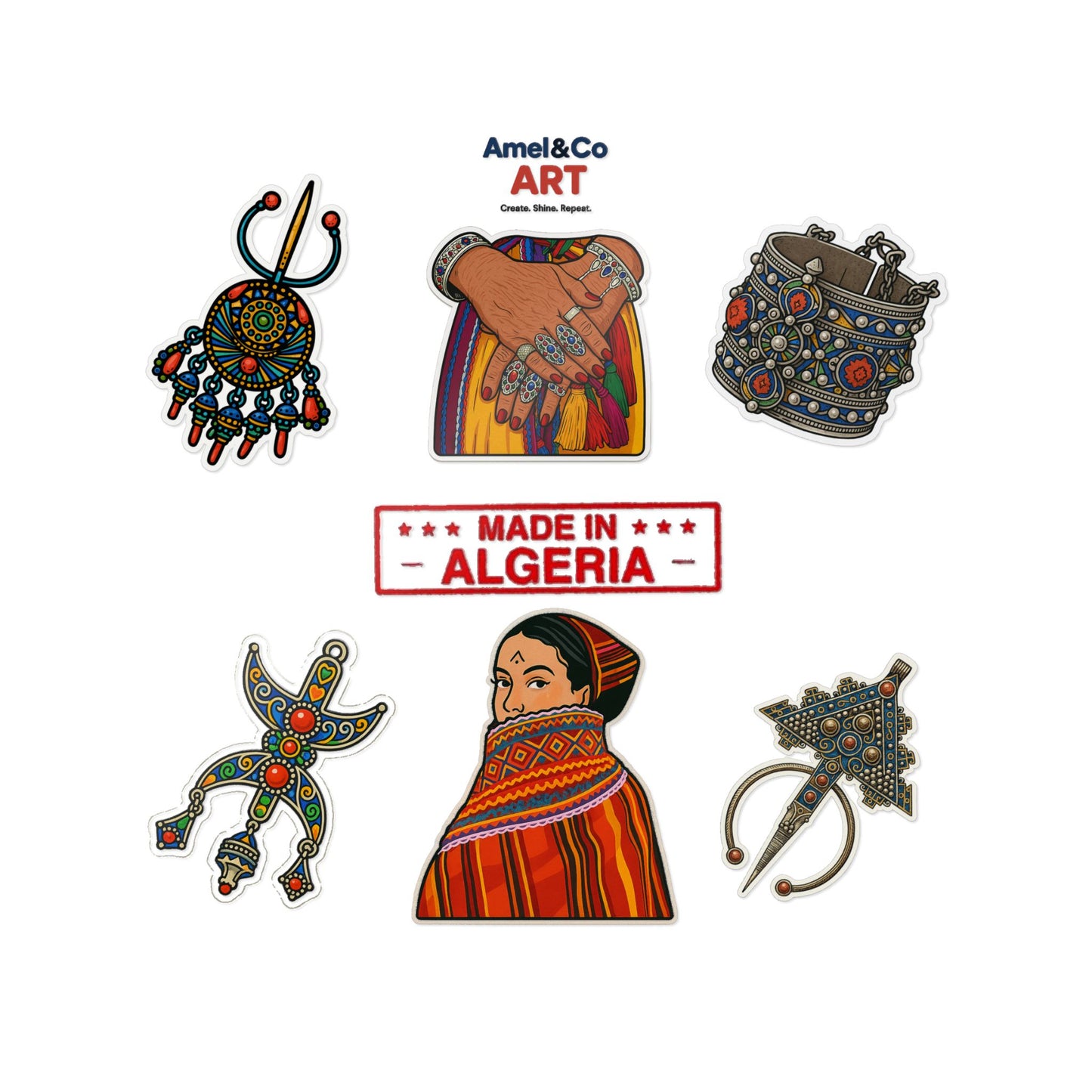 Vibrant Die-Cut Stickers | Handmade Algerian Art, Unique Gifts, Scrapbooking, Journal Decor, Tourist Souvenirs, Bohemian Style